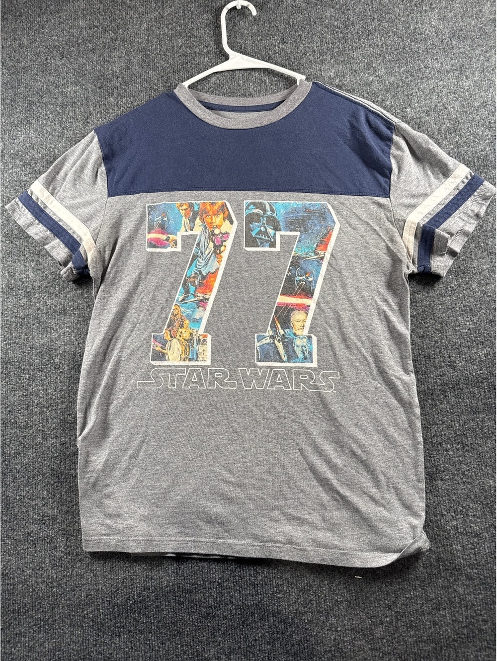 Star Wars 77 Darth Vader Luke Skywalker Graphic T Shirt Gray Blue Mens M